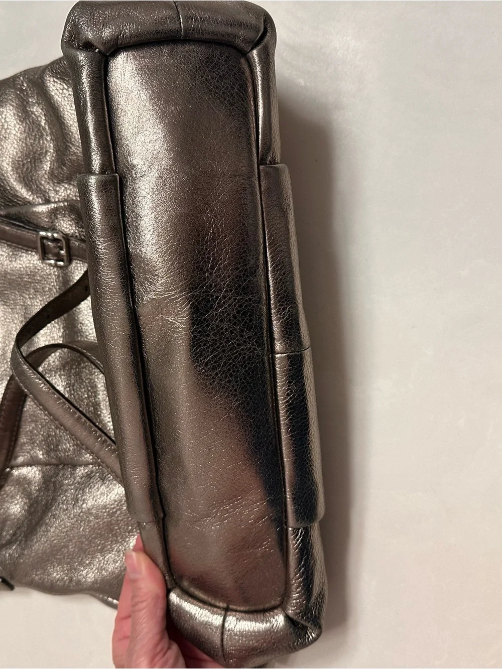 Coach Madison Metallic Pewter Pebbled Leather Crossbody - Picture 4 of 16
